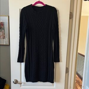 Black Cable-Knit Long Sleeve Sweater Dress